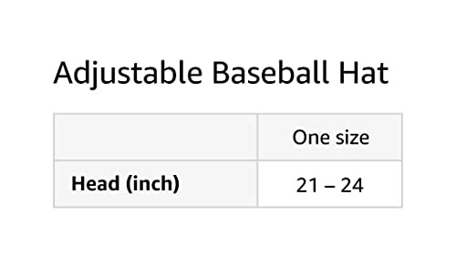 Size chart for adjustable baseball hat showing head size 21 to 24 inches.