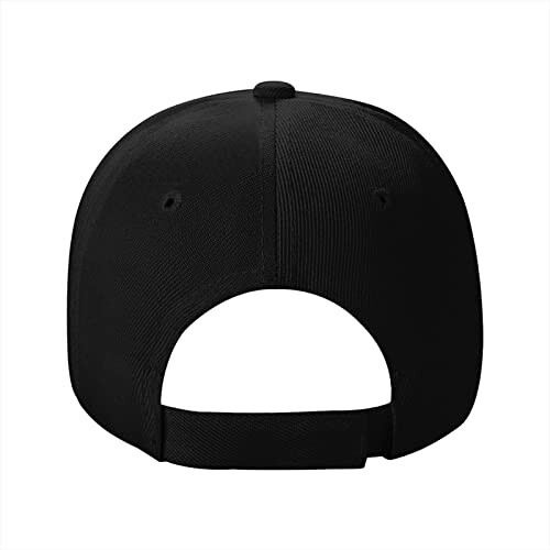 Back view of a black baseball cap with adjustable strap