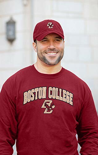 Man wearing Boston College hat and sweatshirt