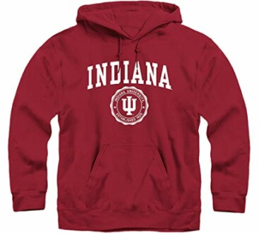 Red Indiana University hoodie with logo