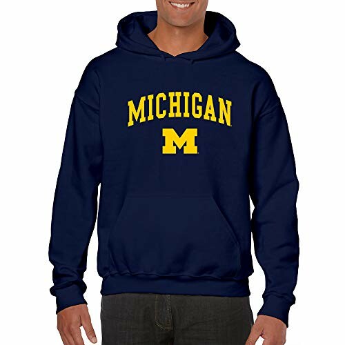 Person wearing a navy Michigan hoodie with yellow lettering.