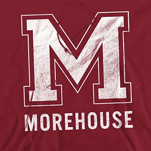 Red sweatshirt with large white letter M and text Morehouse