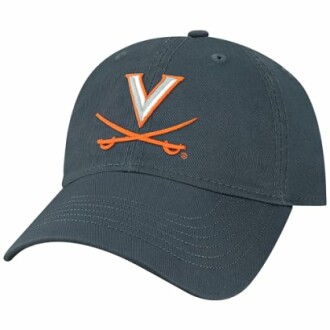 Navy blue baseball cap with orange V logo