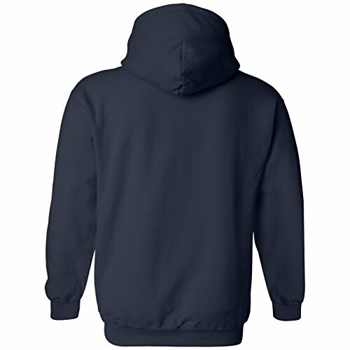 Back view of a navy blue hoodie with hood