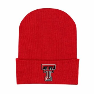 Red beanie with embroidered logo