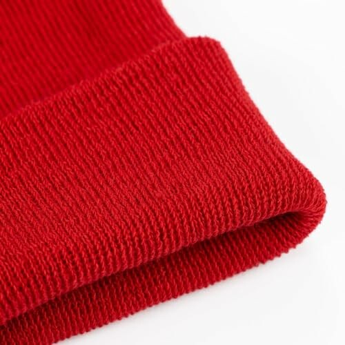 Close-up of a red knit hat