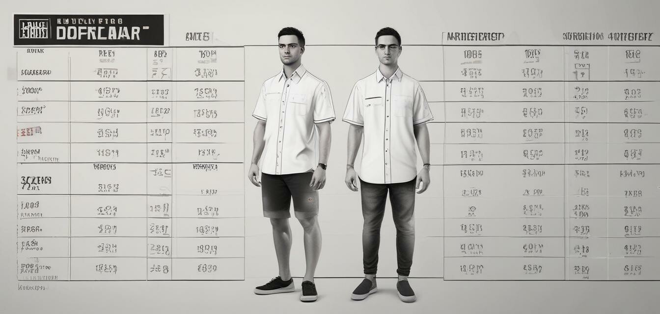 Example size chart for college shirts