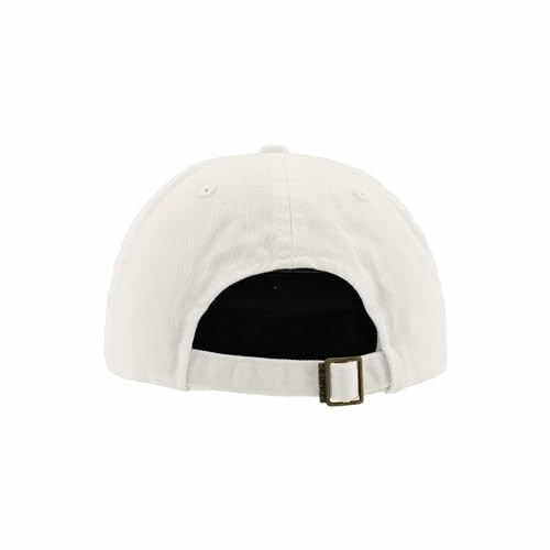 Back view of a white baseball cap with an adjustable strap