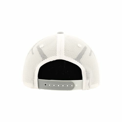 Back view of a white mesh cap with adjustable strap