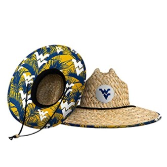 Woven sun hat with logo and tropical pattern